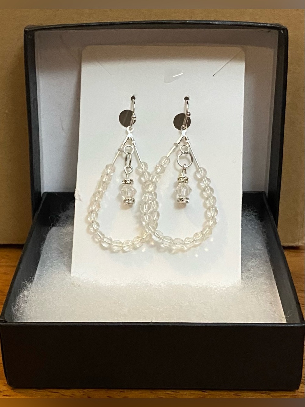 Silver teardrop earrings with Swarovski and Quartz crystals